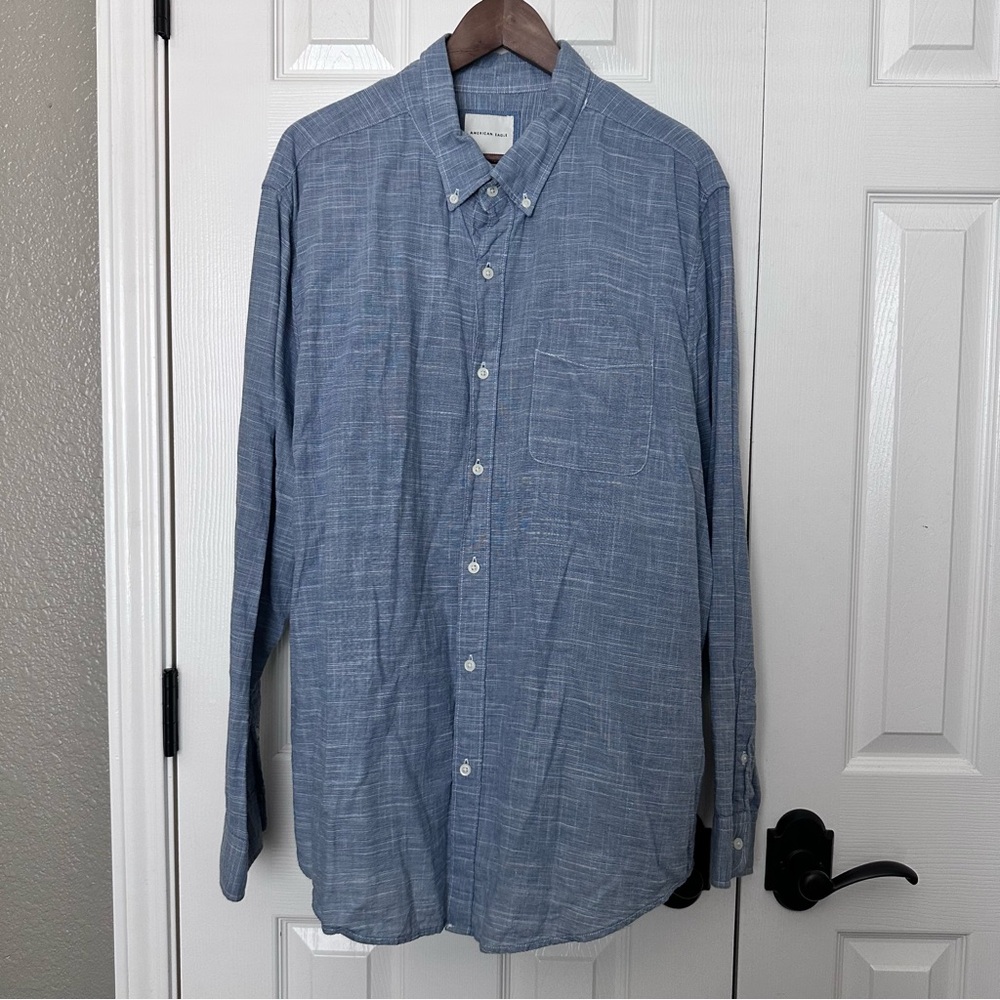 American Eagle Long Sleeve Blue Button Down Shirt Size XXL